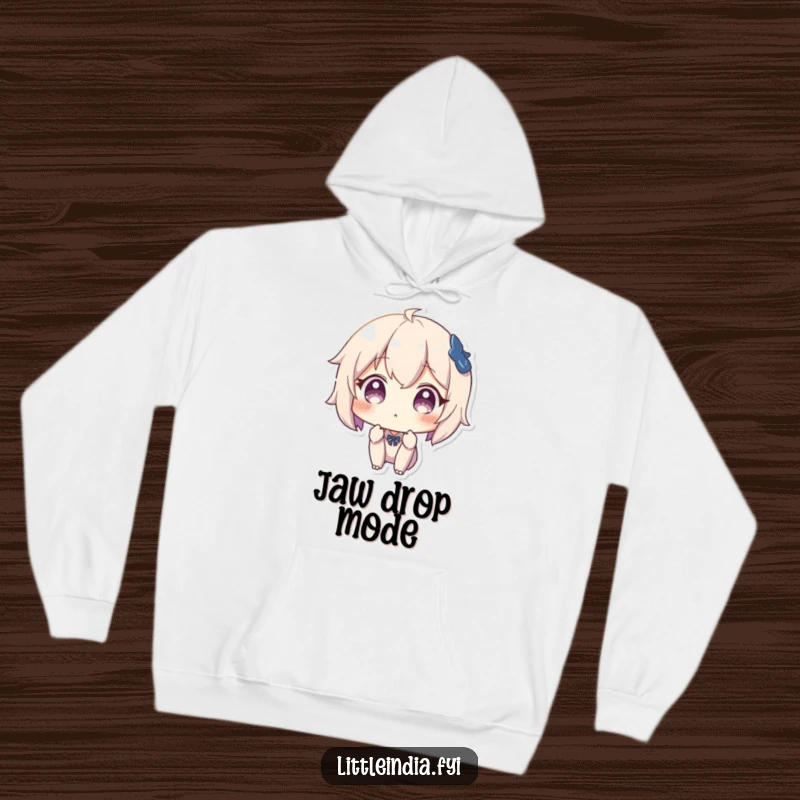 Funny hoodie showcasing a character with a comically surprised expression, ideal for comfort and expressing astonishment.