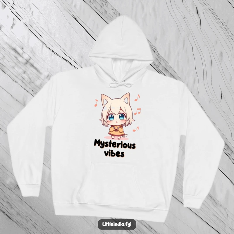 Funny Hoodie depicting a surprised character absorbed in listening to distant music, offering warmth and a sense of musical enchantment.