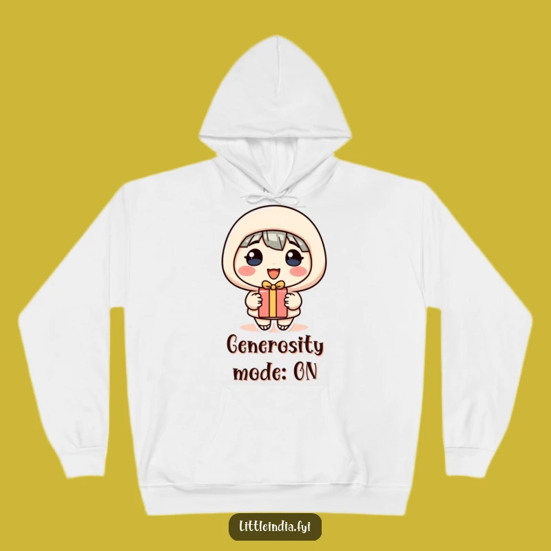 Funny Cozy Hoodie: Cheerful Gifter Character Spreads Warmth and Joy