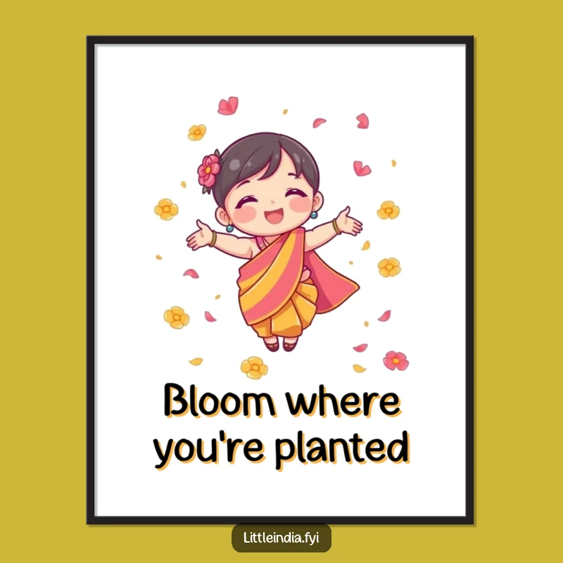 Funny Free Printable Wall Art: Sari Character, Petal Shower, Humorous Downloadable