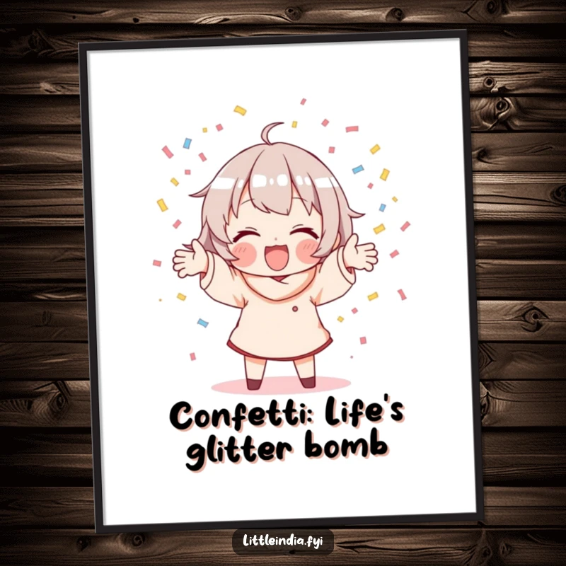 Funny Free Printable Wall Art: A character joyfully scatters handfuls of colorful confetti, creating a dynamic and celebratory piece of downloadable art.