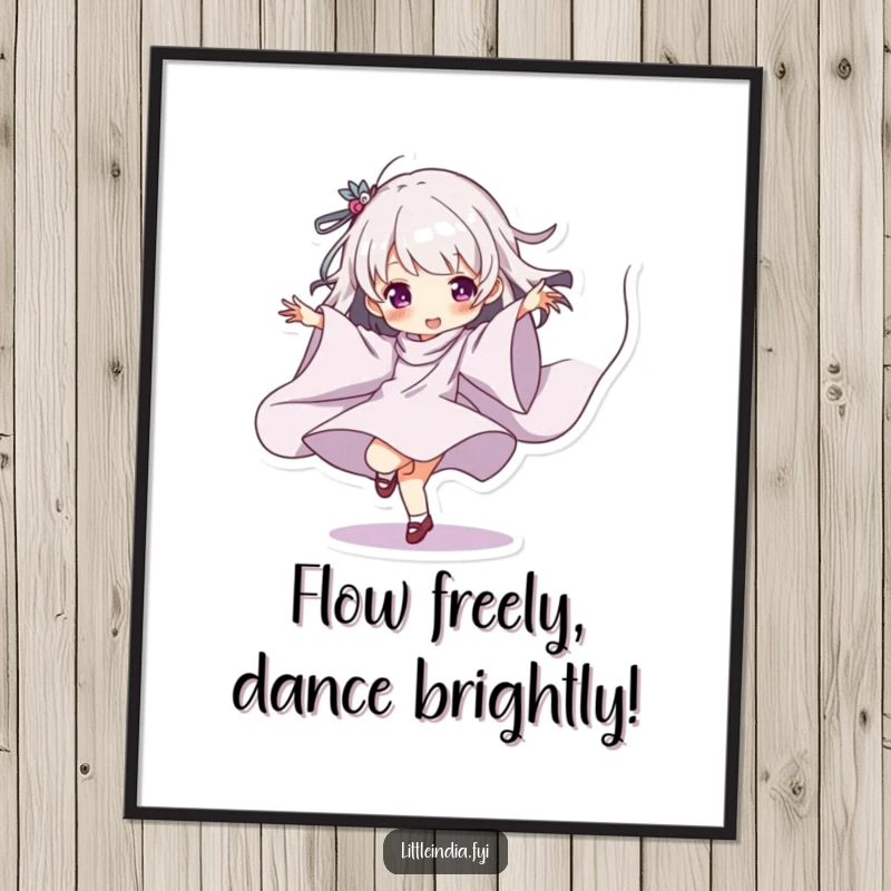 Funny Free Printable Wall Art: Character playfully dancing with flowing fabric, expressing joy and freedom, artistic downloadable art.