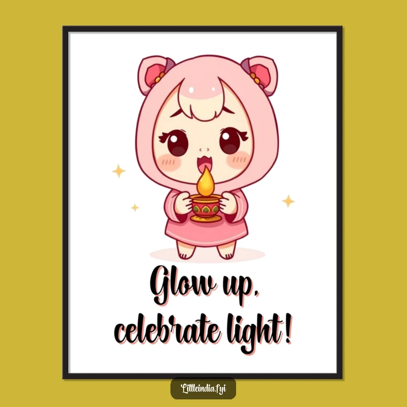 Free Printable Wall Art: Excited Diya Holder, Festive Light, Funny Downloadable Decor