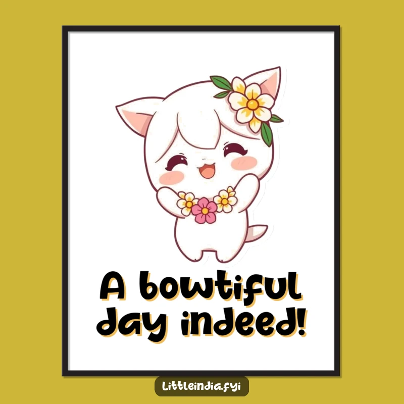 Free Printable Wall Art: Funny Bowing Flower Garland Character, Humorous Downloadable Art for Home Decor