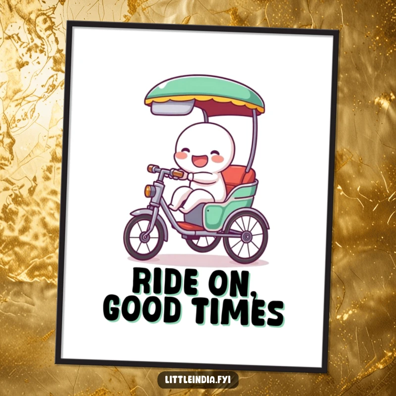 Funny Free Printable Wall Art: A giggling rickshaw character happily honking its horn, ready for adventure.