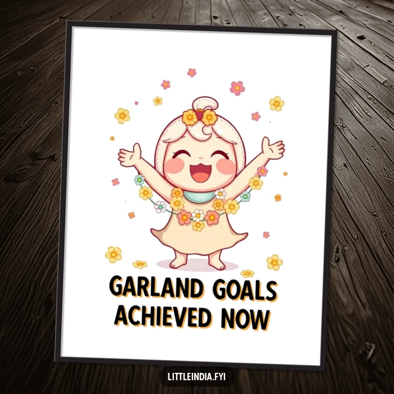 Funny Free Printable Wall Art: A jubilant character with a huge smile, skillfully juggling small flower garlands.