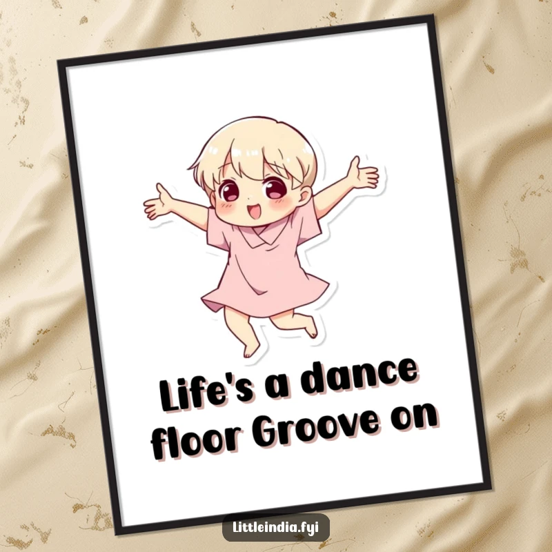 Funny Free Printable Wall Art: A lively character in mid-dance, arms flailing with comedic energy, perfect for a fun room.