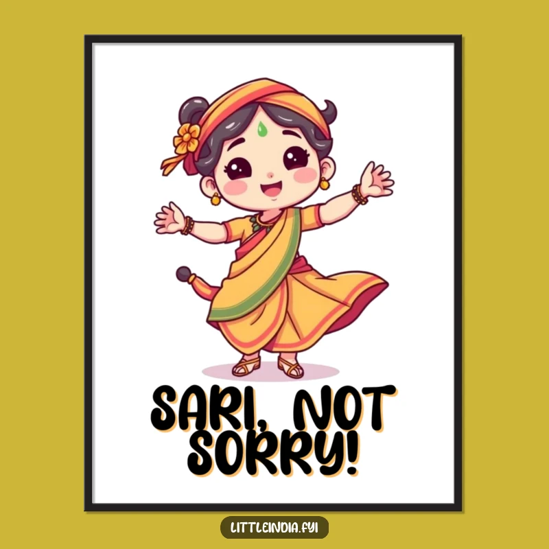 Free Printable Wall Art: Energetic Sari Dancer, Funny Downloadable Decor for Joy