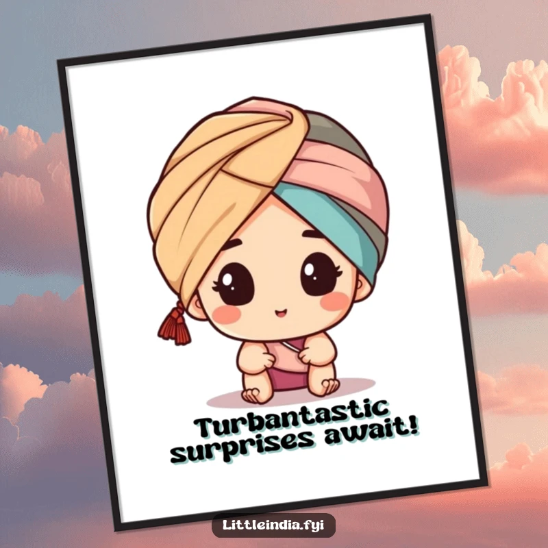 Funny Free Printable Wall Art: Character wearing a turban peeking playfully from the side, with a curious expression.