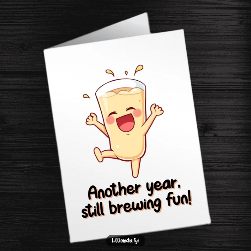 Funny Free Printable Birthday Card: A laughing teh tarik glass doing a wild somersault, spreading joy.