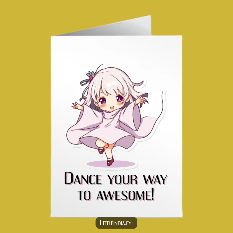 Free Printable Birthday Card: Dancing Character, Flowing Fabric Funny Downloadable Gift
