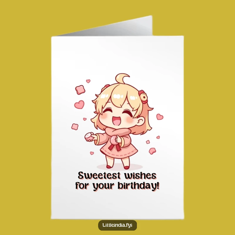 Free Printable Birthday Card: Juggling Sweets Character, Hilarious Humorous Downloadable Gift for Parties