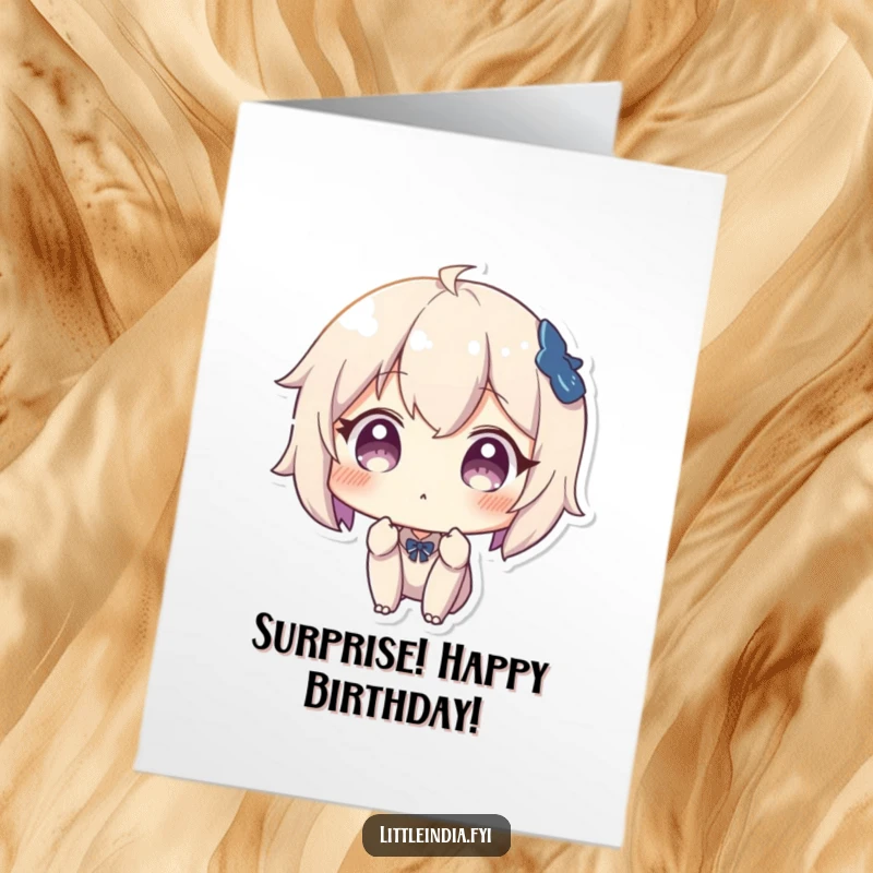 Funny Free Printable Birthday Card showing a character gazing with wide eyes and an open mouth in a comically surprised expression.