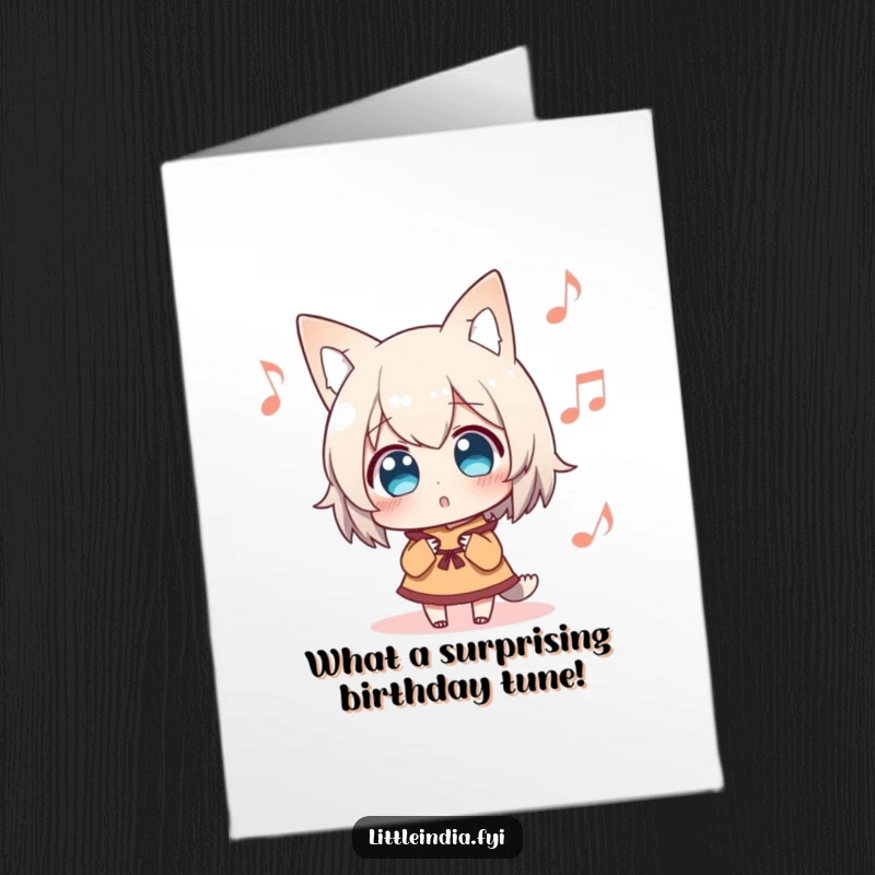 Funny Free Printable Birthday Card: a surprised character intently listening to distant music, a unique birthday surprise.