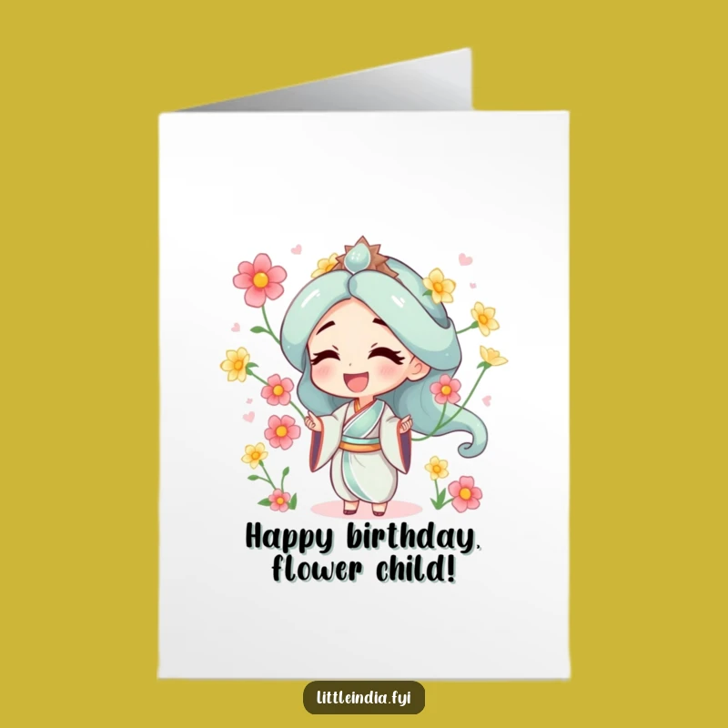 Free Printable Birthday Card: Juggling Flowers Character Funny Downloadable Gift