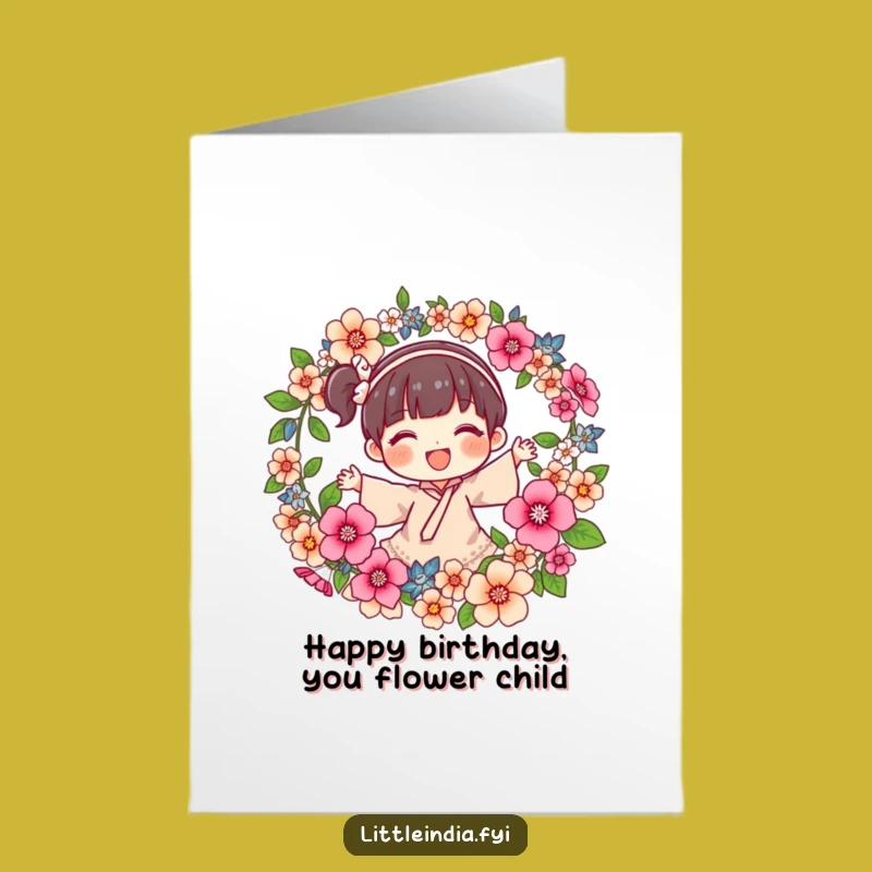Free Printable Birthday Card: Joyful Florist Character, Blooming Funny Downloadable Gift