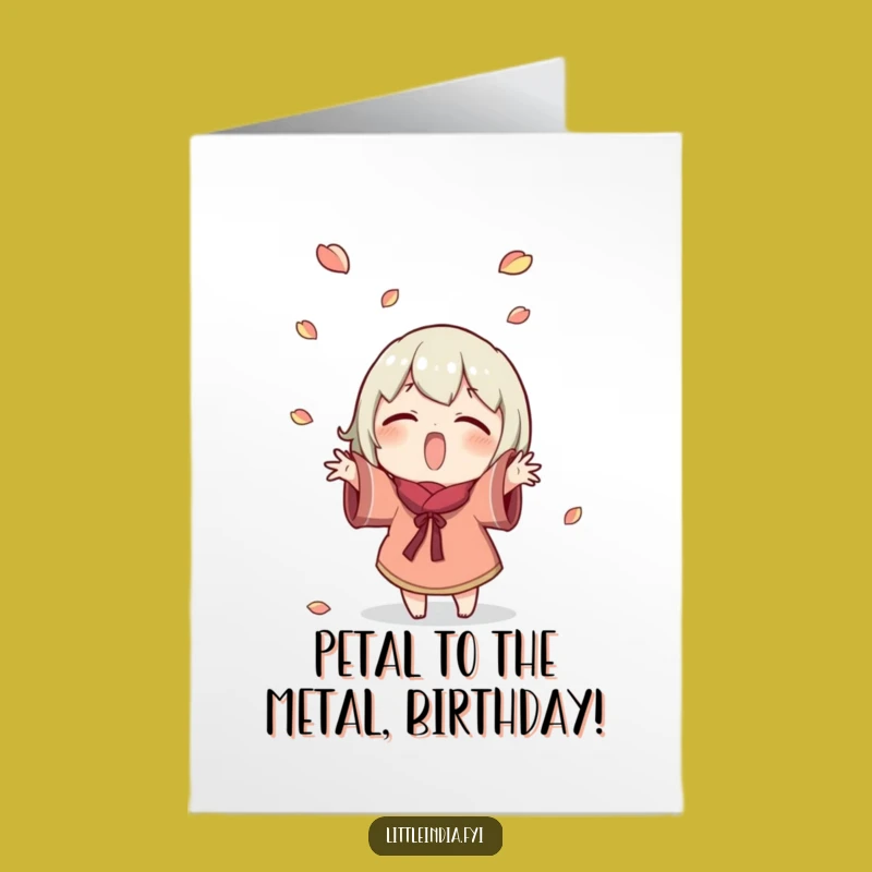Free Printable Birthday Card: Petal Tossing Character, Joyful Humorous Downloadable Greeting for Parties