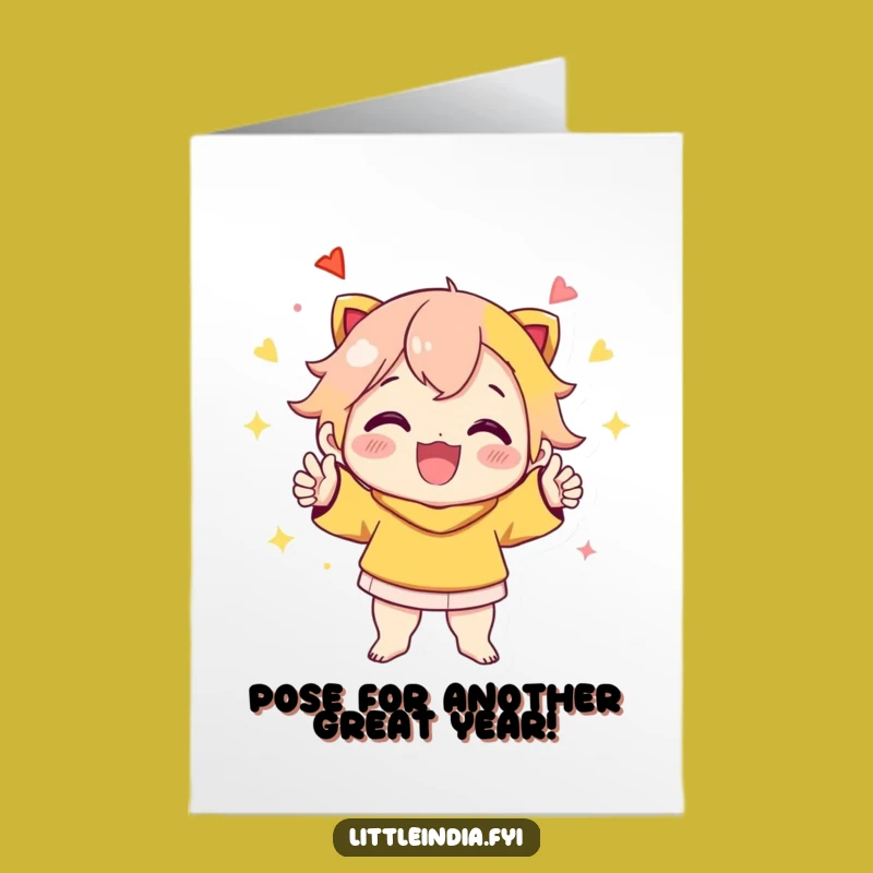 Free Printable Birthday Card: Vibrant Pose Character, Humorous Celebration, Downloadable Party Greeting