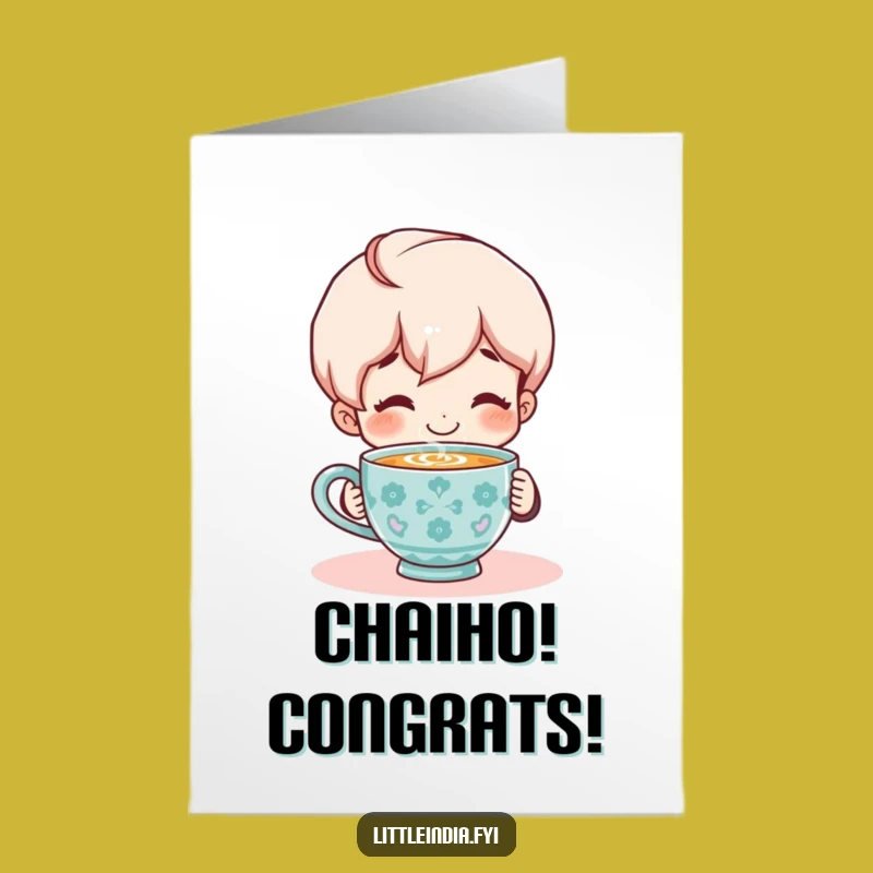 Free Printable Congrats Card: Chai Time Character, Smiling Joy, Downloadable Warm Wishes