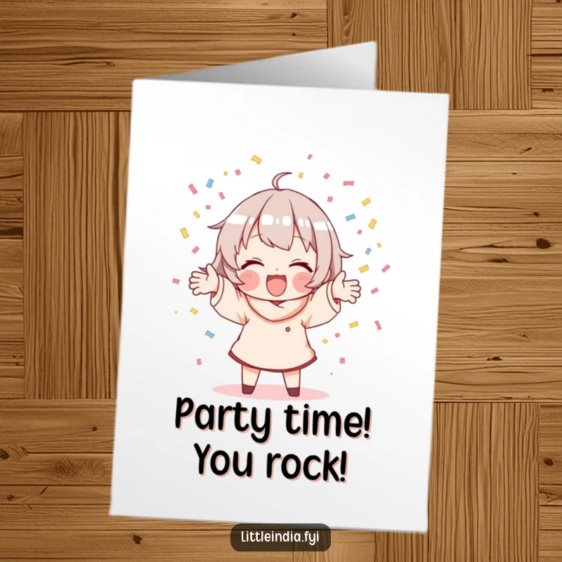 Funny Free Printable Congratulations Card: A character joyfully throws handfuls of confetti, celebrating a fantastic achievement with vibrant energy.