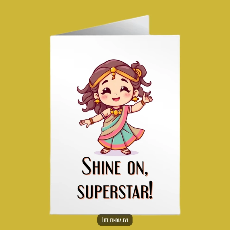 Free Printable Congrats Card: Joyful Dancing Sari Character, Funny Downloadable Gift for Success