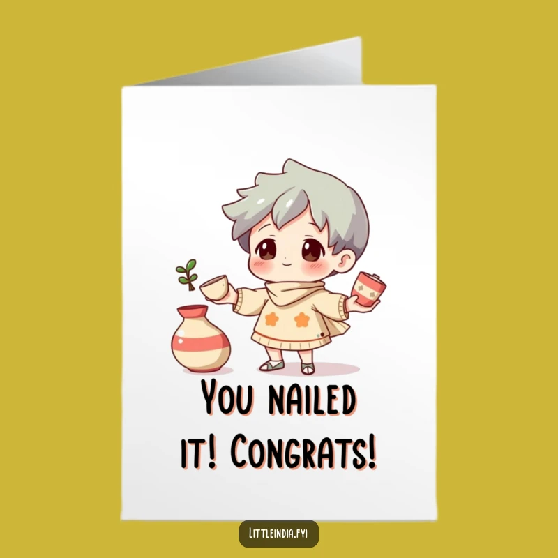 Free Printable Congrats Card: Juggling Pottery Character, Funny Downloadable Gift