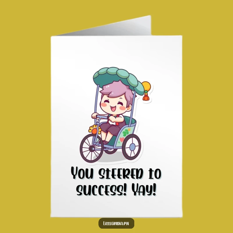 Free Printable Congrats Card: Rickshaw Rider Celebrating Success Downloadable!