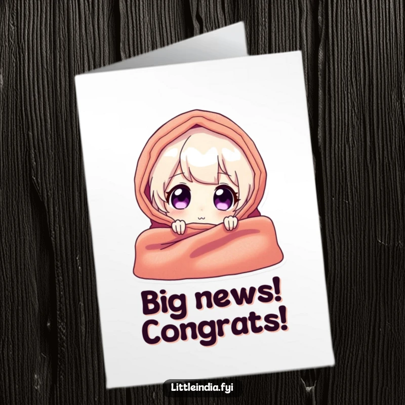 Funny Free Printable Congratulations Card: A delighted character peeks from behind a vibrant textile, celebrating achievements with playful intrigue.