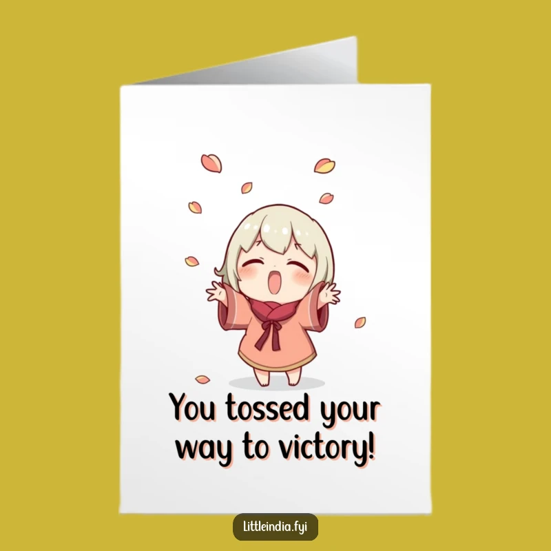 Free Printable Congratulations Card: Petal Tossing Character, Humorous Downloadable Art for Festivities