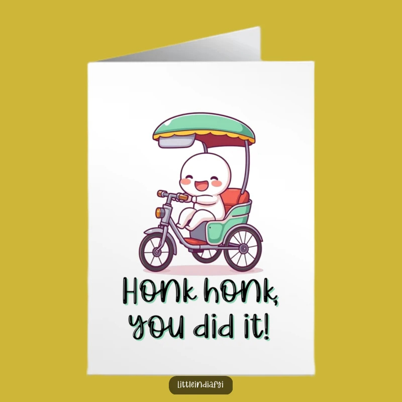 Free Printable Congrats Card: Cheerful Rickshaw Toot, Funny Downloadable Gift for Journeys