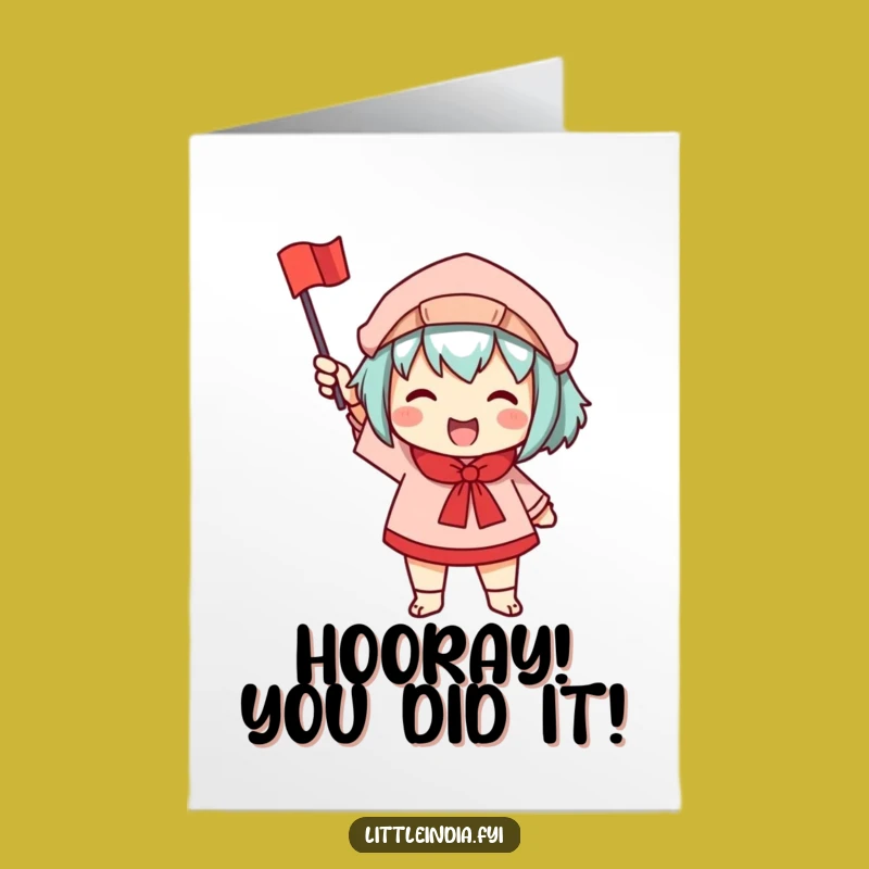 Free Printable Congrats Card: Waving Flag Character, Celebratory Downloadable Gift!
