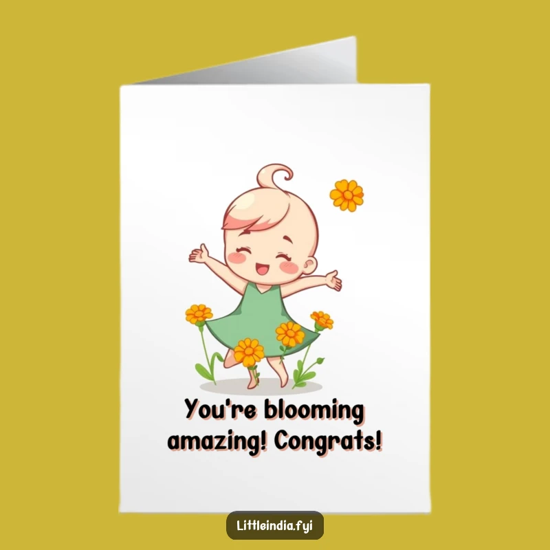Free Printable Congrats Card: Dancing Flower Character, Funny Downloadable Gift