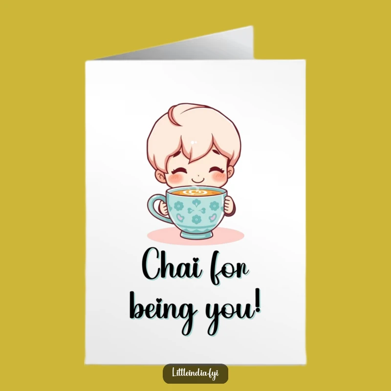 Free Printable Thank You Card: Chai Enjoying Character, Smiling Gratitude, Downloadable Warmth
