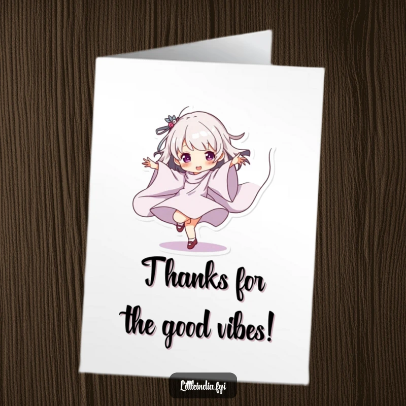 Funny Free Printable Thank You Card: Character playfully dancing with flowing fabric, expressing thanks, graceful downloadable art.