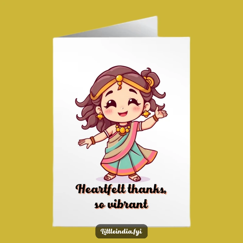 Free Printable Thank You Card: Joyful Dancer in Sari, Funny Downloadable Gift for Gratitude