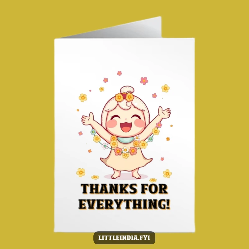Free Printable Thank You Card: Juggling Flowers, Grateful Character, Downloadable Gift