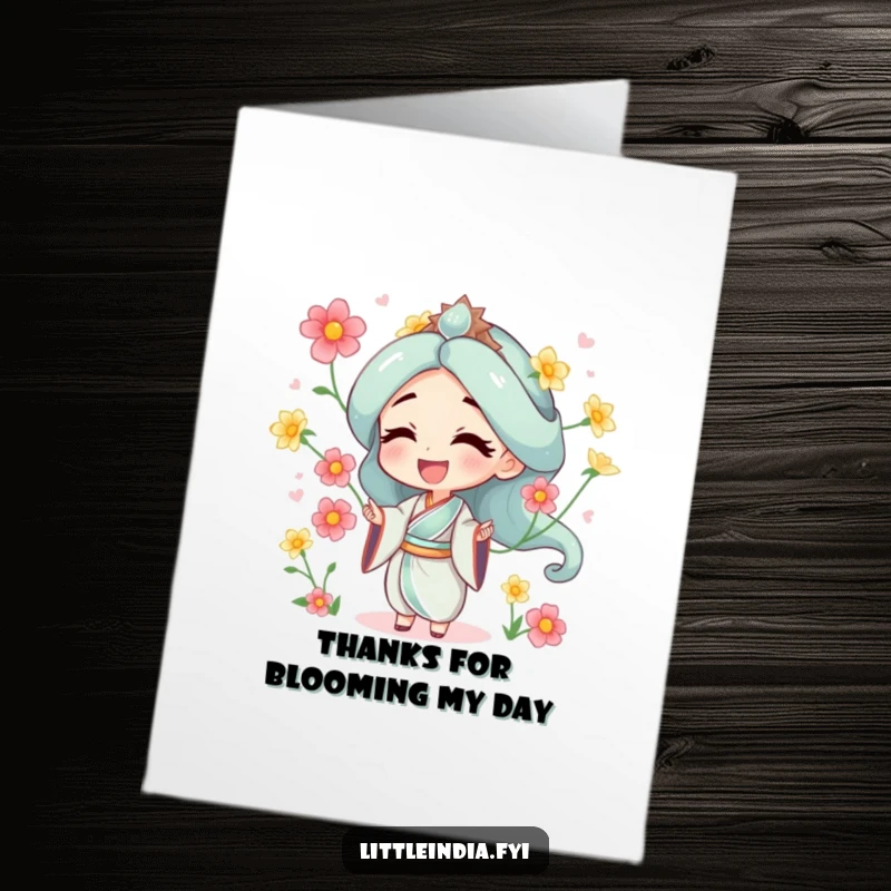 Funny Free Printable Thank You Card showing a character laughing while expertly juggling jasmine flowers, offering a playful and aromatic expression of thanks.