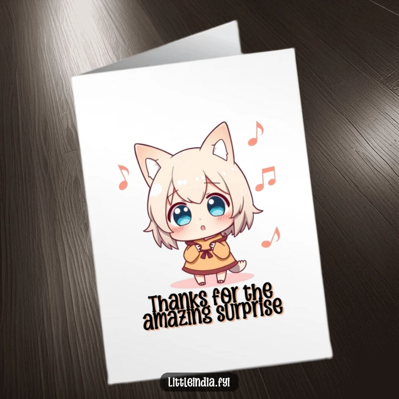 Funny Free Printable Thank You Card: a surprised character listening intently to distant music, a unique thank you.