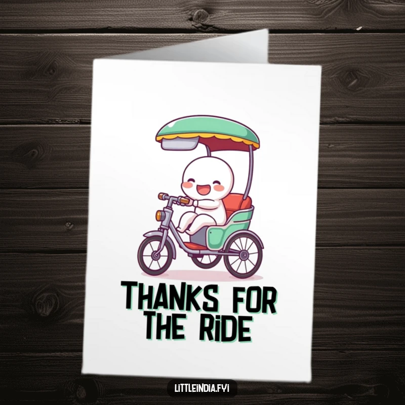 Funny Free Printable Thank You Card: A giggling rickshaw character honking its horn in gratitude.