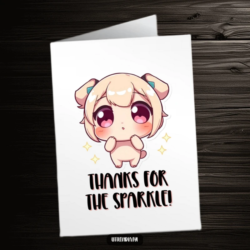 Funny Free Printable Thank You Card: Character with wide eyes, gazing at sparkling lights, expressing gratitude, unique downloadable art.