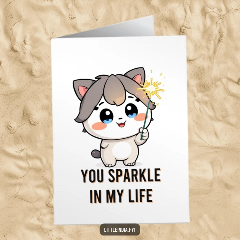 Funny Free Printable Thank You Card: Happy character holds a sparkling sparkler, conveying thanks with dazzling joy.