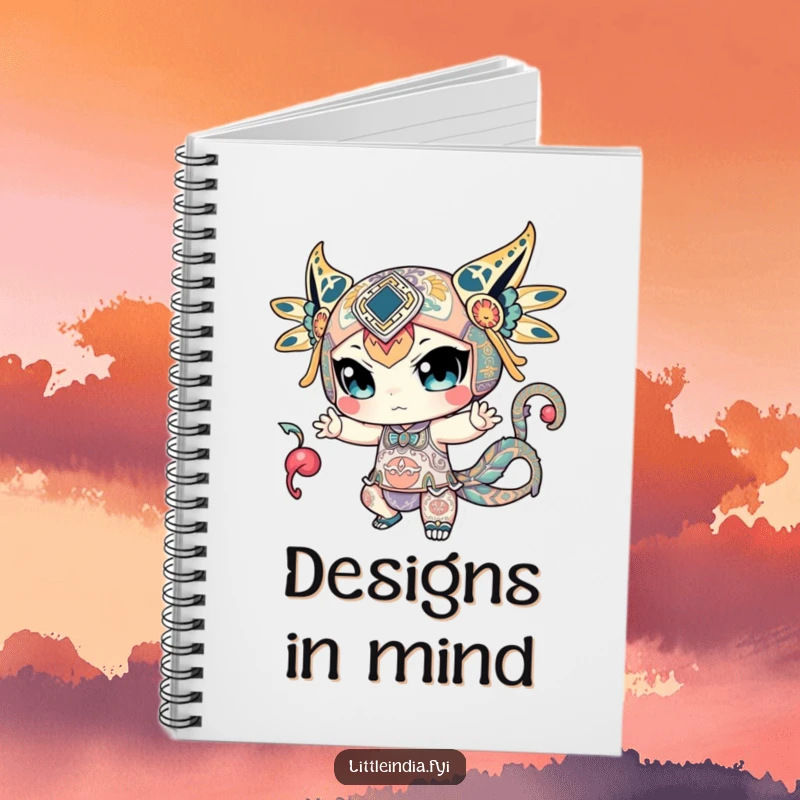 Funny notebook cover design featuring a character in a striking, dynamic pose, intricately detailed with vibrant patterns.