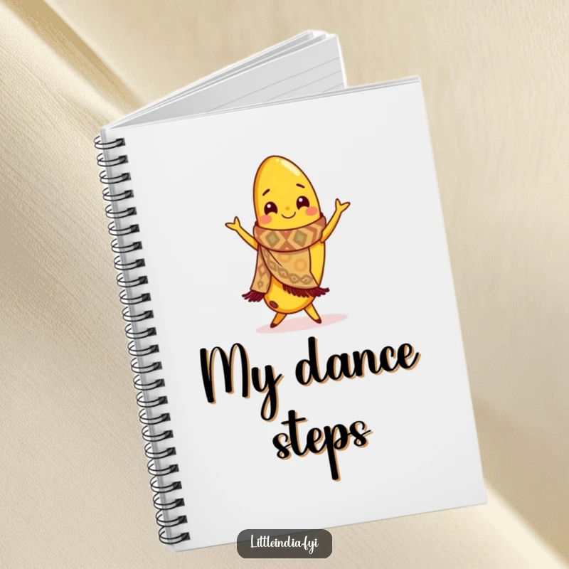 Funny notebook cover featuring a smiling banana in a scarf, dancing flamenco, perfect for jotting down creative ideas.