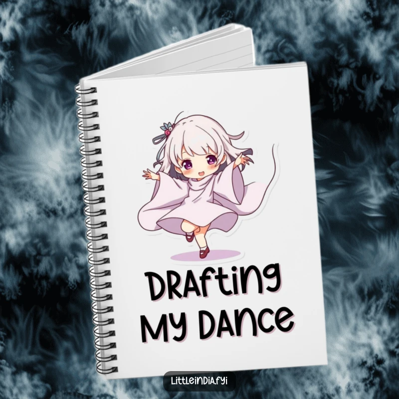 Funny Notebook with a character playfully dancing with flowing fabric, ideal for jotting down humorous creative notes.