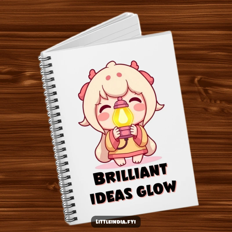 Funny Notebook cover featuring a delighted character holding a brightly colored lamp, perfect for journaling bright ideas, plans, and moments of inspiration.
