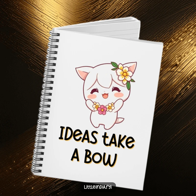 Funny Notebook: Cheerful character in a flower garland executes a charming, playful bow, ready to capture your thoughts and ideas. Perfect funny gift.