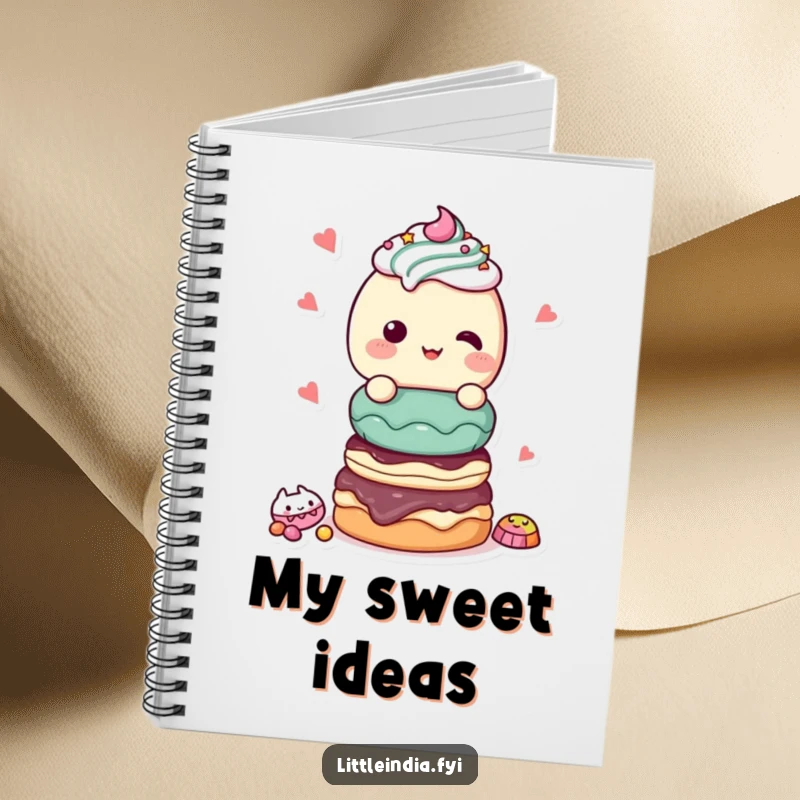 Funny Notebook: A giggling character offering a stack of sweet treats, ready for your notes and doodles.