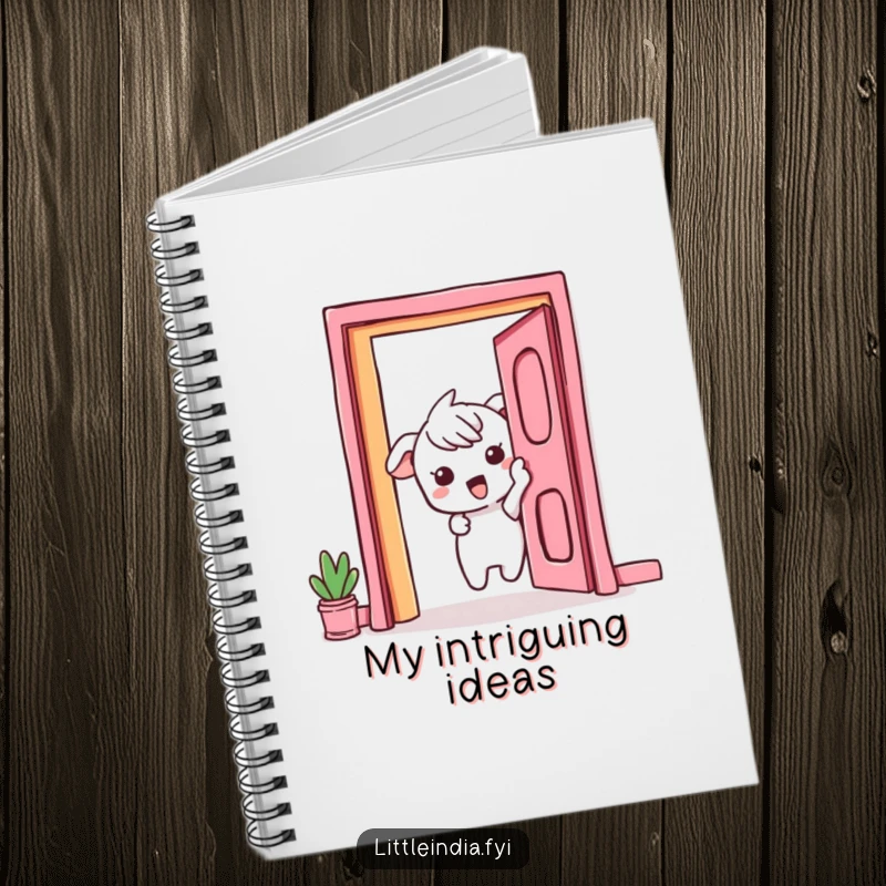 Funny Notebook: A curious character peeks with excitement from behind a vibrant doorway on the cover.