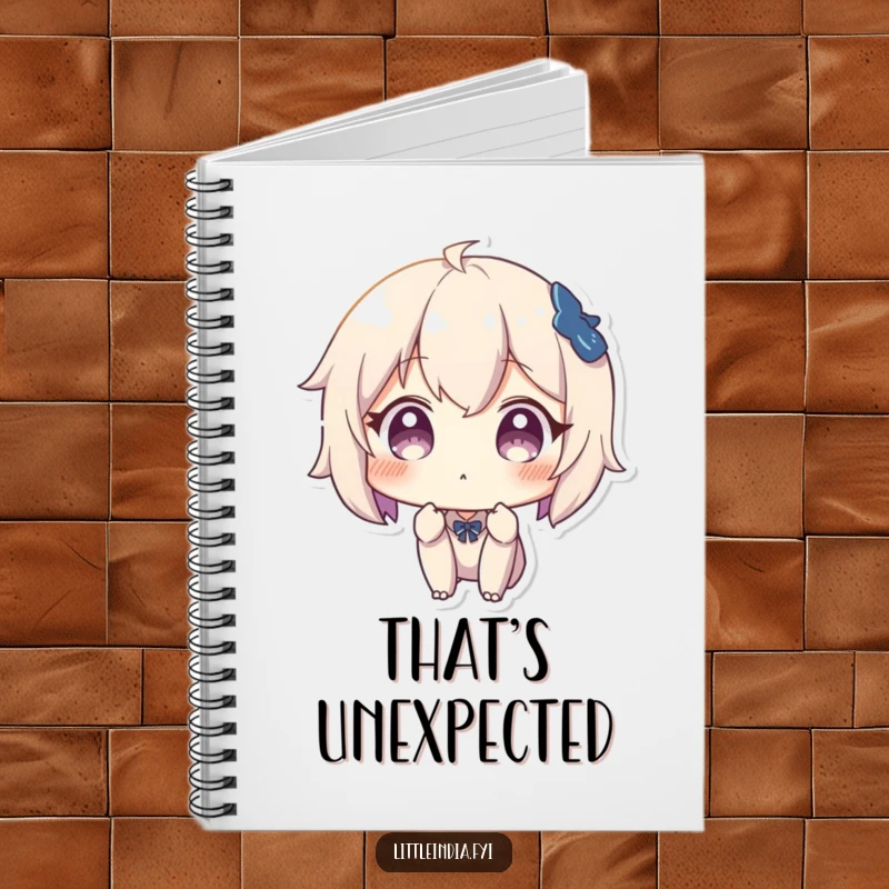 Funny notebook cover with a character's surprised expression, symbolizing new ideas and unexpected insights.