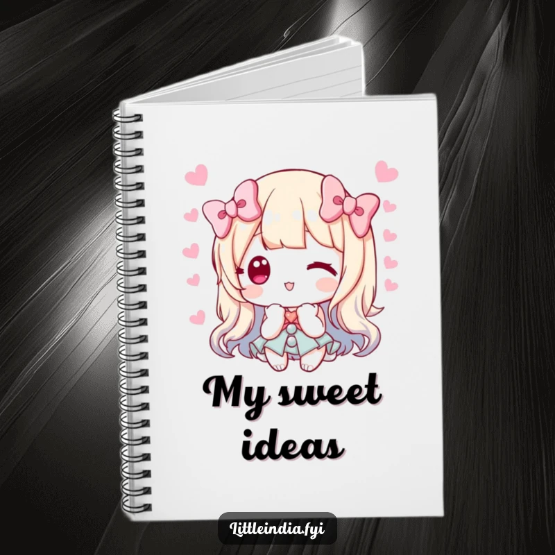 Funny notebook cover with a character offering sweets and bowing, symbolizing thoughtful planning and sweet ideas.